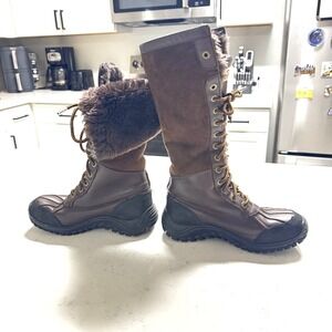 UGG Adirondack Brown Suede Leather Shearling Tall Boots Lace-Up 5447 Size 6
